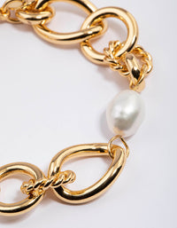 Gold Plated Large Open Chain Freshwater Pearl Bracelet - link has visual effect only