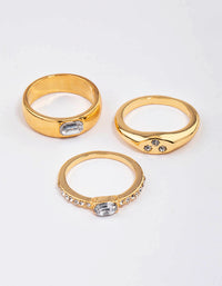 Gold Plated Round Diamante Signet Ring Pack - link has visual effect only