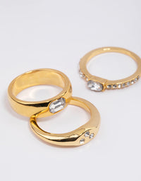 Gold Plated Round Diamante Signet Ring Pack - link has visual effect only