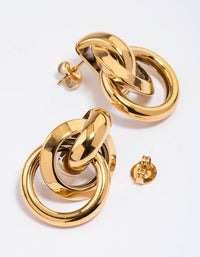 Gold Plated Stainless Steel Knotted Link Drop Earrings - link has visual effect only