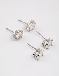 Rhodium Oval Cubic Zirconia Stud Earring Pack - link has visual effect only