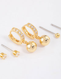 Gold Plated Cubic Zirconia Huggie Ball Earrings 6-Pack - link has visual effect only