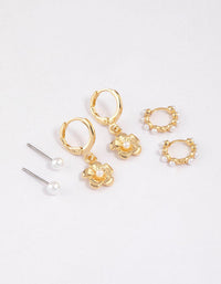 Gold Plated Pearl Drop Flower Earrings 6-Pack - link has visual effect only