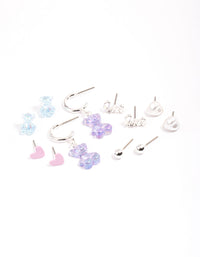 Silver Purple Cute Love Earrings 6-Pack - link has visual effect only