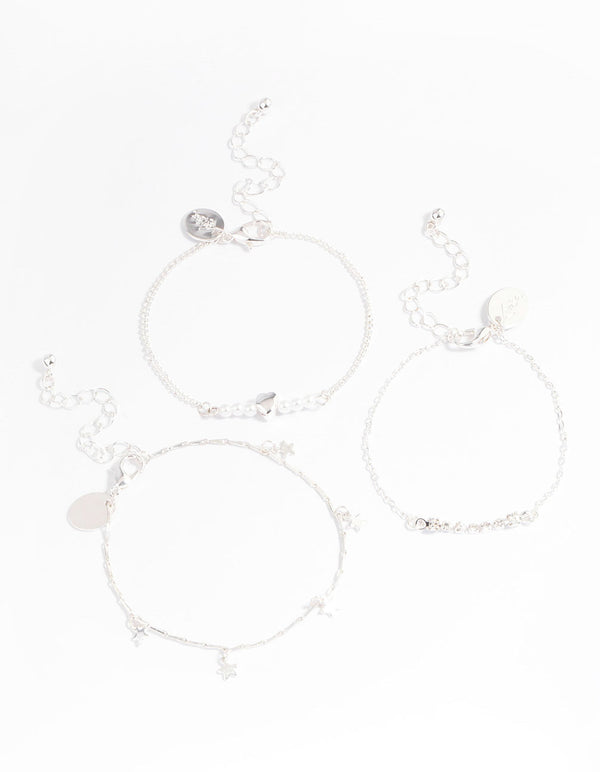 Silver Star & Heart Dainty Chain Bracelet Pack