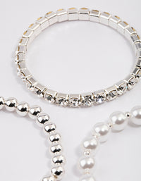 Silver Pearl & Diamante Strap Bracelet Pack - link has visual effect only