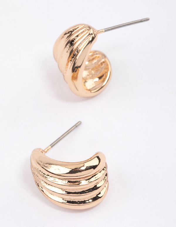 Gold Raked Huggie Earrings & Polishing Set