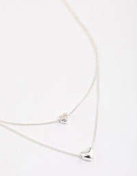 Silver Double Diamante Heart Necklace & Polishing Set - link has visual effect only