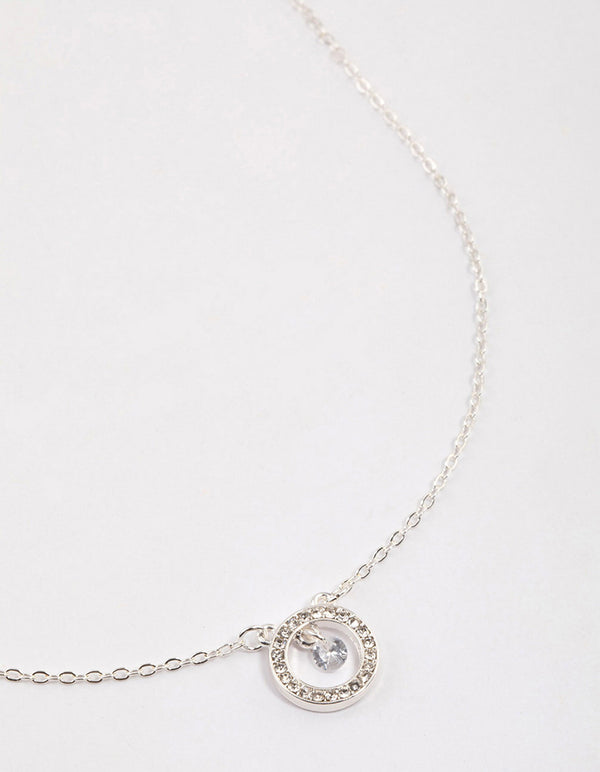 Silver Diamante Drop Open Circle Necklace & Polishing Set