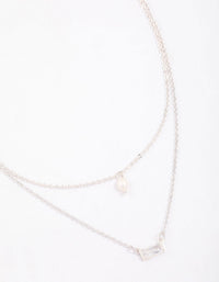 Silver Baguette Pearl Layered Necklace & Polishing Set - link has visual effect only