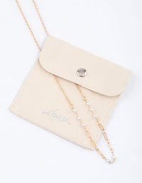 Gold Pearl Rectangle Link Chain Necklace & Polishing Set - link has visual effect only