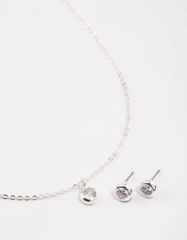 Silver Simple Diamante Drop Jewellery & Polishing Set