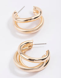 Gold Triple Chunky Hoop Earrings - link has visual effect only