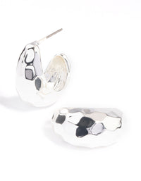 Silver Plated Bold Textured Hoop Earrings - link has visual effect only