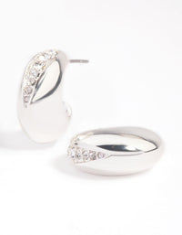 Silver Plated Diamante Wide Hoop Earrings - link has visual effect only