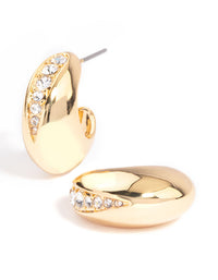 Gold Plated Diamante Wide Hoop Earrings - link has visual effect only