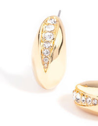 Gold Plated Diamante Wide Hoop Earrings - link has visual effect only