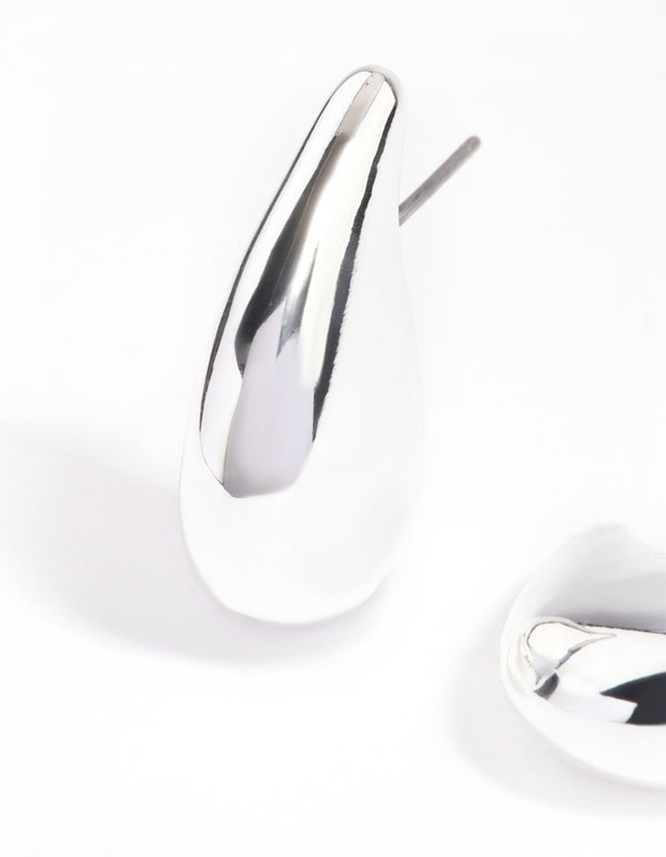 Silver Plated Smooth Teardrop Stud Earrings