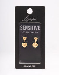 Gold Plated Surgical Steel Double Puffy Heart Drop Earrings - link has visual effect only