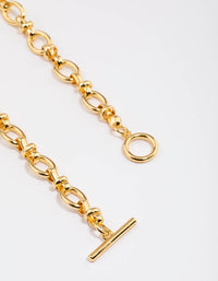 Gold Plated Oval Detailed Chain FOB Necklace - link has visual effect only