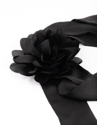 Black Fabric Rosette Long Scarf - link has visual effect only