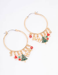 Gold Christmas Charm Hoop Earrings - link has visual effect only