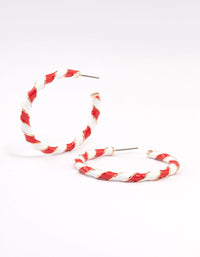 Red & White Enamel Christmas Hoop Earrings - link has visual effect only