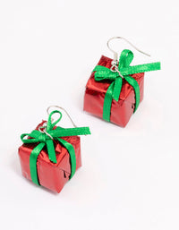 Silver Christmas Present Bow Drop Earrings - link has visual effect only