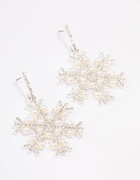 Silver Pearl Detail Snowflake Drop Earrings - link has visual effect only