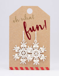 Silver Pearl Detail Snowflake Drop Earrings - link has visual effect only