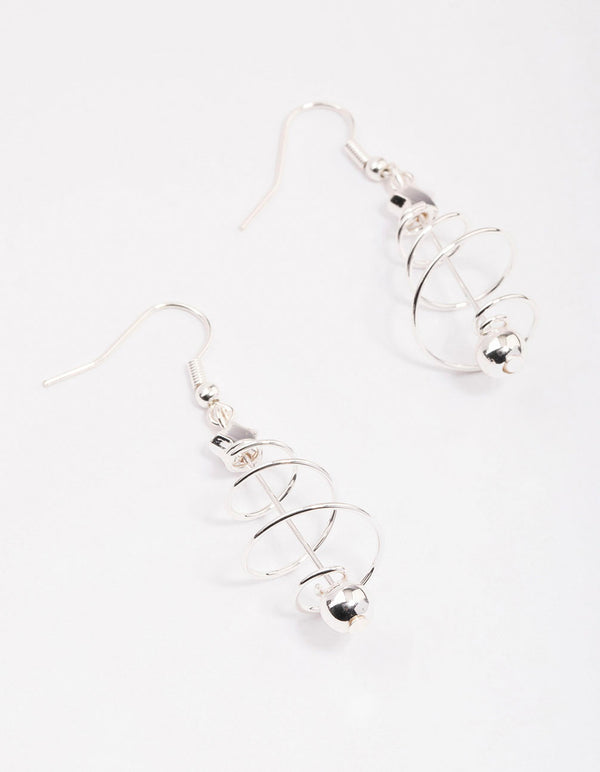 Silver Wire Spiral Tree Drop Earrings