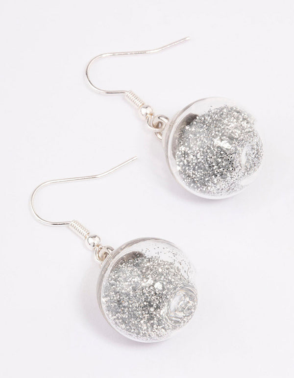 Silver Mini Glitter Bauble Drop Earrings