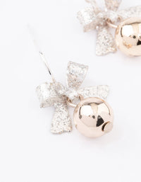 Silver Bow & Bell Christmas Drop Earrings - link has visual effect only