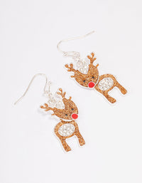 Silver Mini Glitter Reindeer Drop Earrings - link has visual effect only