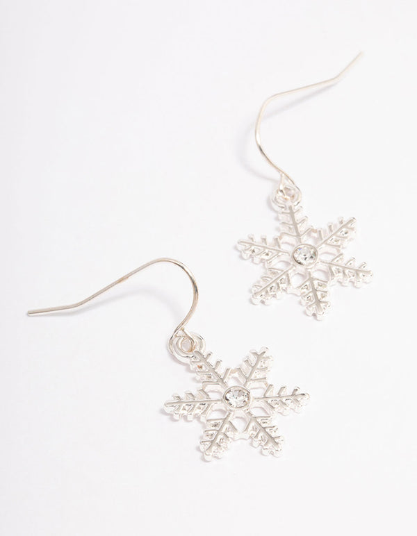 Silver Snowflake Crystal Drop Earrings