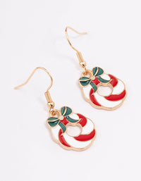 Gold Enamel Christmas Wreath Drop Earrings - link has visual effect only