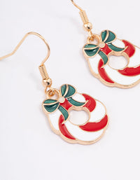 Gold Enamel Christmas Wreath Drop Earrings - link has visual effect only