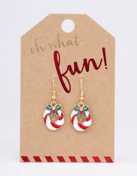 Gold Enamel Christmas Wreath Drop Earrings - link has visual effect only