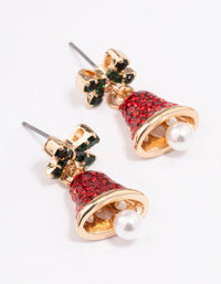 Green & Red Diamante Bell Drop Earrings - link has visual effect only