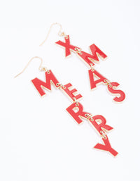 Gold Merry Christmas Enamel Drop Earrings - link has visual effect only