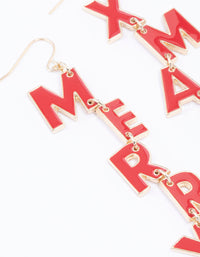 Gold Merry Christmas Enamel Drop Earrings - link has visual effect only