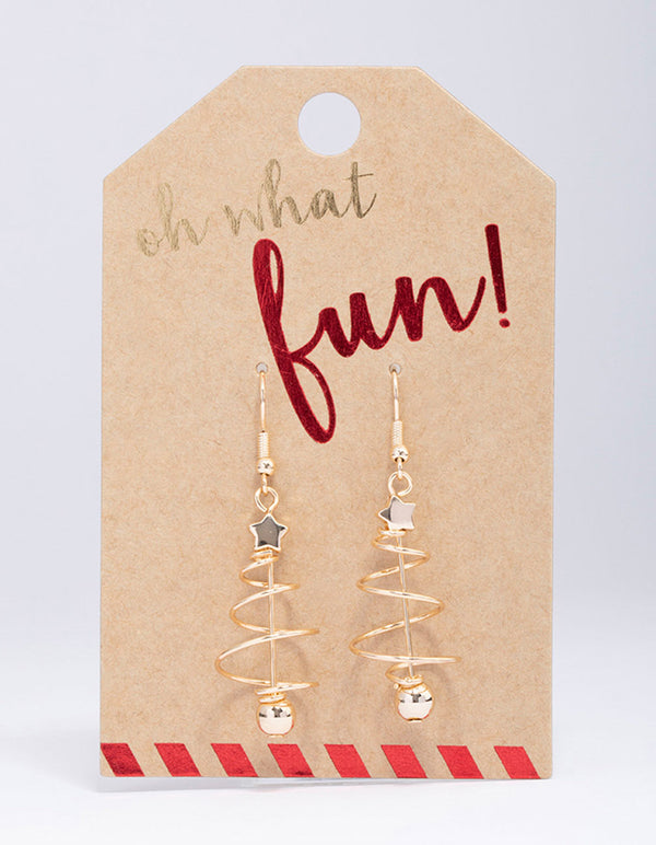 Gold Wire Spiral Christmas Tree Drop Earrings Lovisa