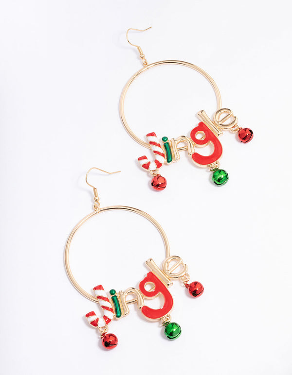 Gold Christmas Jingle Hoop Earrings