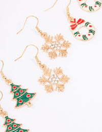 Gold Mixed Detail Christmas Earrings 3-Pack - link has visual effect only