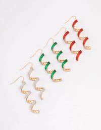 Gold Glitter Spiral Drop Earrings 3-Pack - link has visual effect only