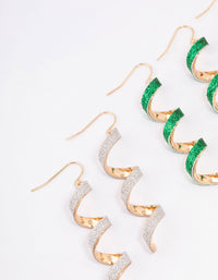 Gold Glitter Spiral Drop Earrings 3-Pack - link has visual effect only