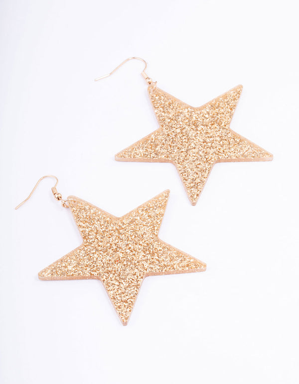 Gold Glitter Star Drop Earrings