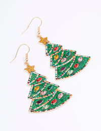 Gold Enamel Christmas Tree Drop Earrings - link has visual effect only