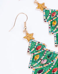 Gold Enamel Christmas Tree Drop Earrings - link has visual effect only