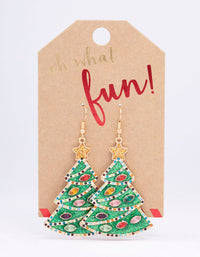 Gold Enamel Christmas Tree Drop Earrings - link has visual effect only